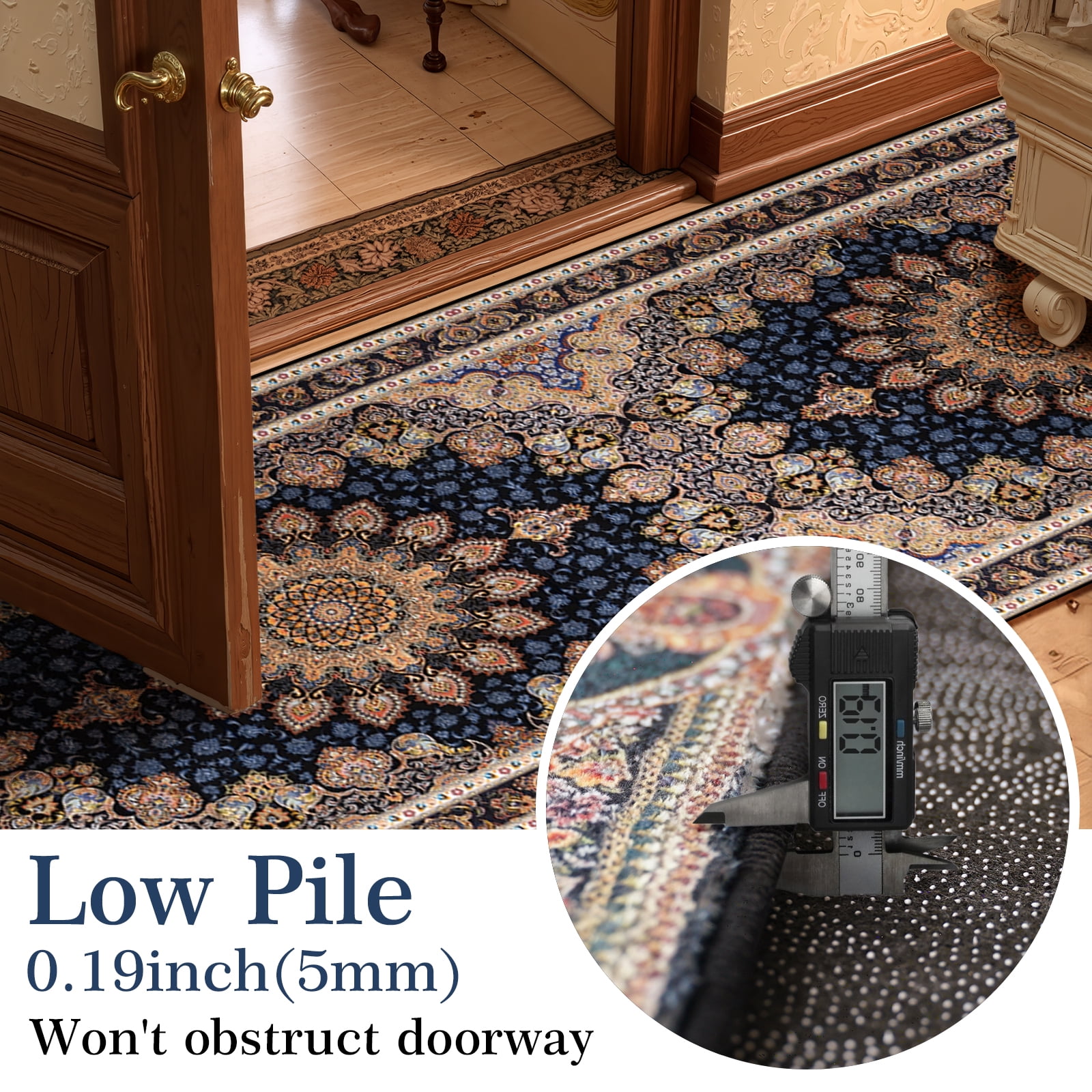 Mitzzllc Runner Rug 2'x10'Non Slip Hallway Vintage Rugs,Machine Washable Long Floor Carpet Entryway Area Rugs,Dark Blue and Beige