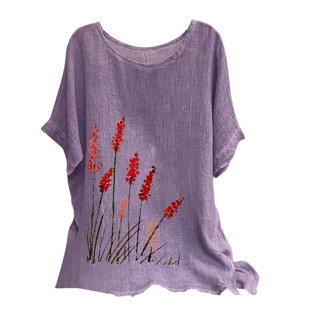 Birdeem Blouses pour Femmes T-Shirt Décontracté Imprimé Mode Manches Courtes en Coton et Lin
