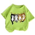 thumbnail image 4 of WhouRiu Big Girls Tshirt Cartoon Cat Prints Short Sleeve Loose Tee Shirt Kids Comfy Breathable T Shirts Green,Sized 12-14, 4 of 4