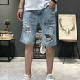 thumbnail image 7 of Summer Men‘s Grey Perforated Denim Shorts Korean Fashion Slim Elastic Five-piece Jeans Shorts Male Brand Pants 11styles, 7 of 7