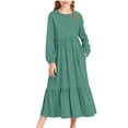 thumbnail image 2 of Zylanna Girls Long-Sleeve Tiered Maxi Dress, Pockets Design Soft Solid Colors Spring Fall Girls' Casual Dresses Green Size 10, 2 of 6