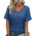 thumbnail image 7 of Timegard Tops for Women Summer Casual Loose Comfy Solid Color V Neck Stops Short Sleeve Basic Tee Shirts, 7 of 7
