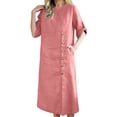 thumbnail image 2 of Hurxie Women's Summer Short Sleeve Button Down Shirt Dress A-Line Flared Maxi Long Beach Casual Dress Pink,2XL, 2 of 7
