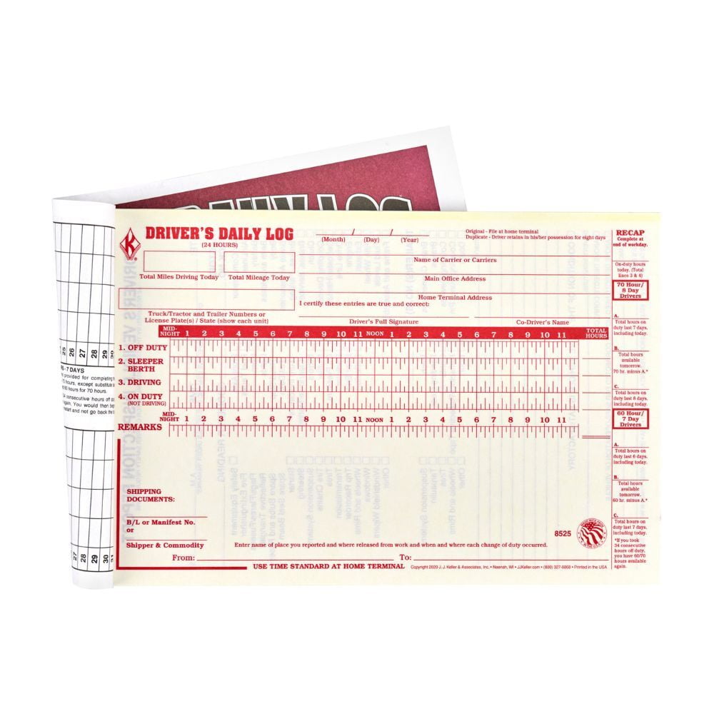 Driver Daily Log Book 10-pk. w/ Detailed DVIR & Daily Recap - 2-Ply, Carbon, 8.5"x5.5", 31 Sets of Forms Per Book