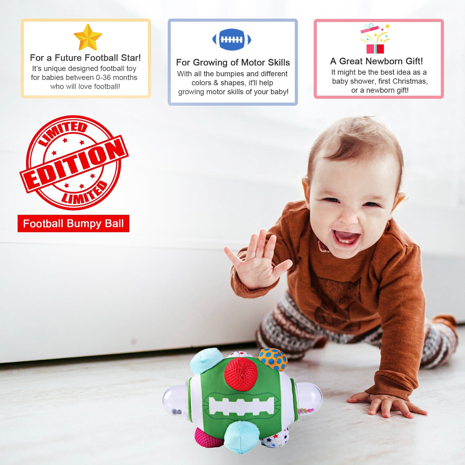 Football Bumpy Ball Baby Girl Gift Infant Stroller Little Sport Star Sensory Soccer Ball ...