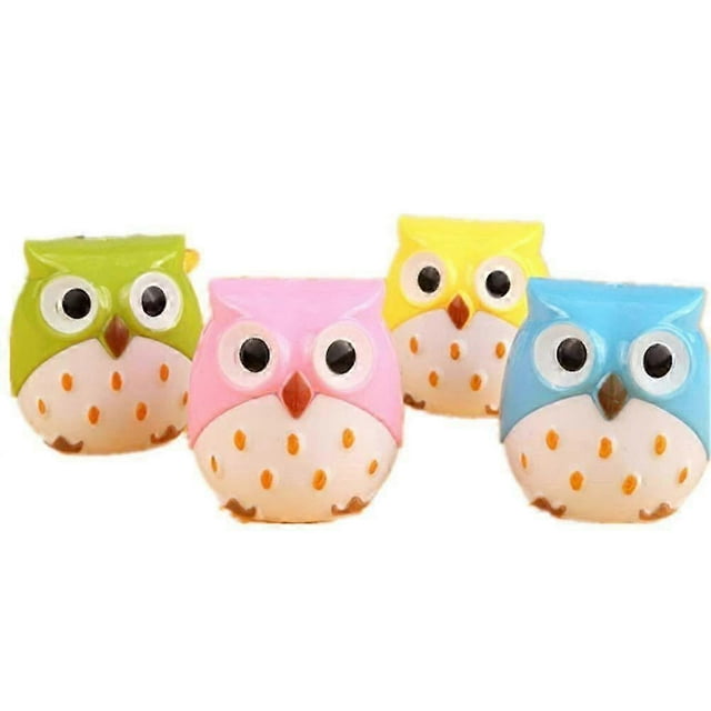 Owl-Shaped Double Hole Pencil Sharpener 4-Pack - Plastic Blade Sharpener for Precise Lead Lengths