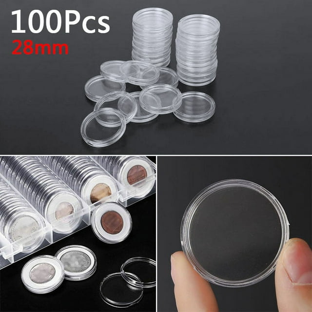100pcs 28mm Plastic Clear Coin Cases Storage Capsules For Coin Collecting Plastic Clear Coin Cases Storage Tool Parts