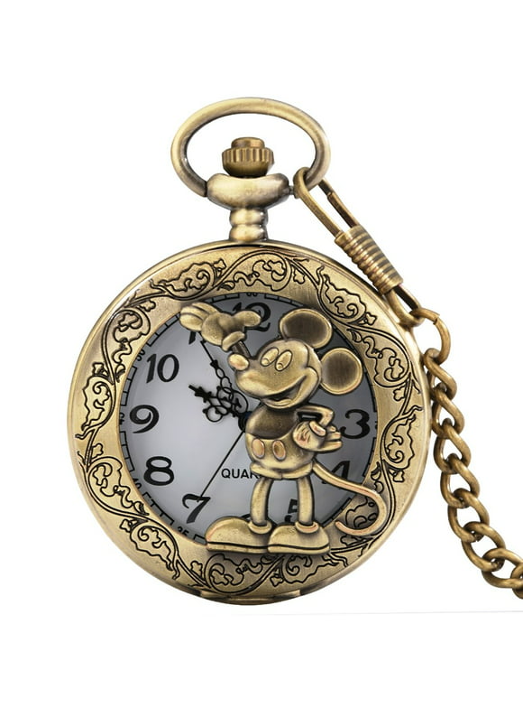 Mickey Mouse Cartoon Character Bronzetone Pocket Watch