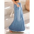 thumbnail image 3 of Womens Medium Wash Blue Denim Maxi Skirt High Waisted A-Line With Frayed Hem And Functional Pockets, 3 of 4