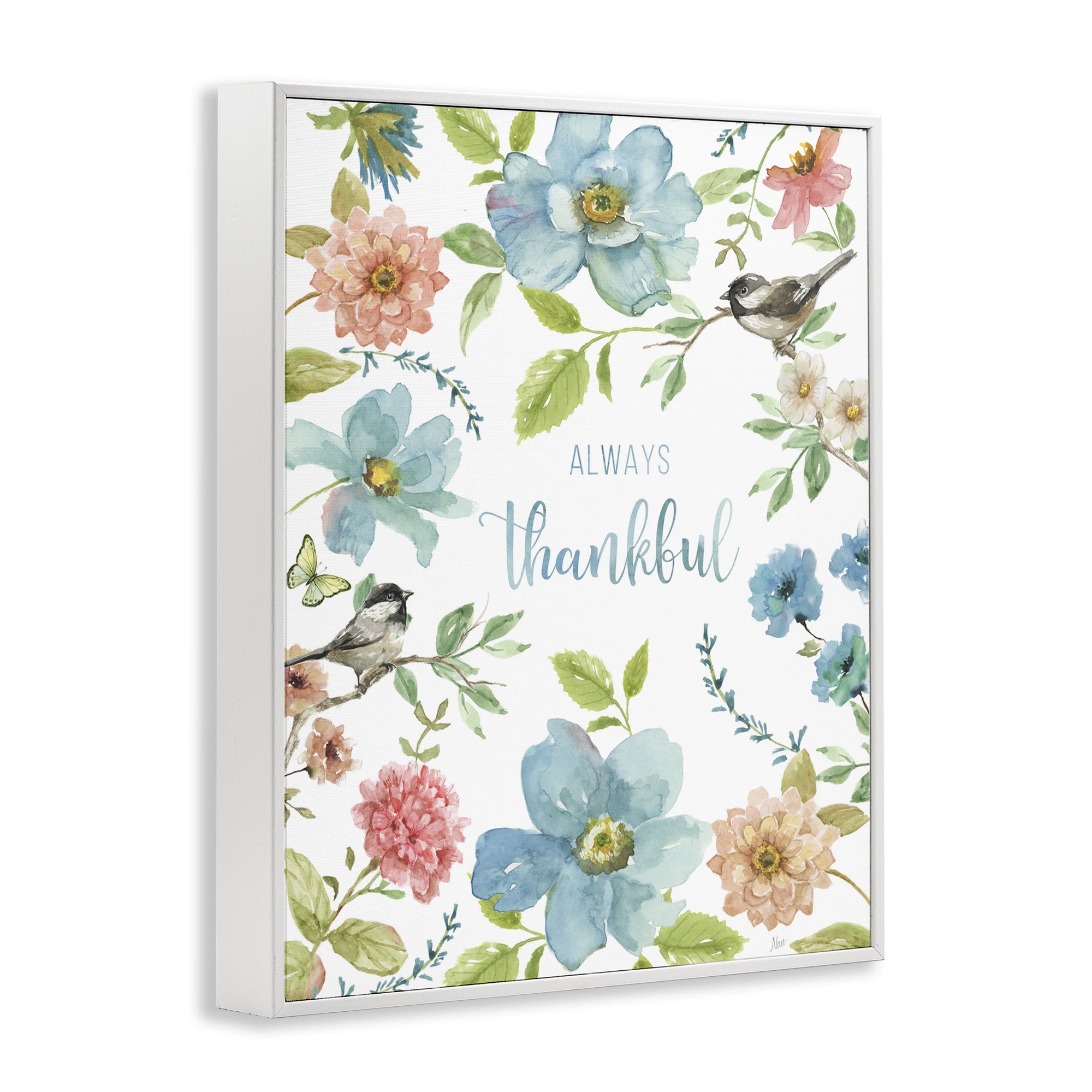Stupell Industries Always Thankful Pink & Blue White Framed Giclee Art, design by Nan