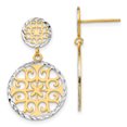 thumbnail image 1 of 14K Rhodium Plated Yellow Gold & Rhodium Diamond Cut Circles Dangle Post Earrings, 1 of 2