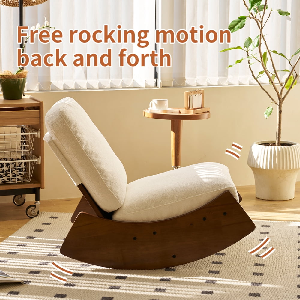 Glider Rocking Chair with Solid Wood Frame, High-Quality Upholstered Fabric, Comfort Accent Rocker for Bedroom, Living Room, White