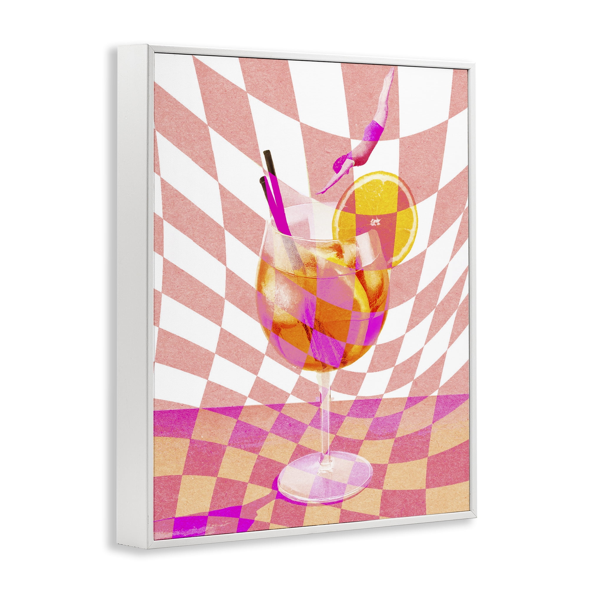 Retro Checkered Summer Cocktail White Framed Giclee Art, design by Lil' Rue