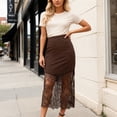 thumbnail image 2 of IWRICH Women's Lace Patchwork Skirts High Waist a Line Elegant Maxi Long Skirts Party Boho Skirt Coffee XL, 2 of 6