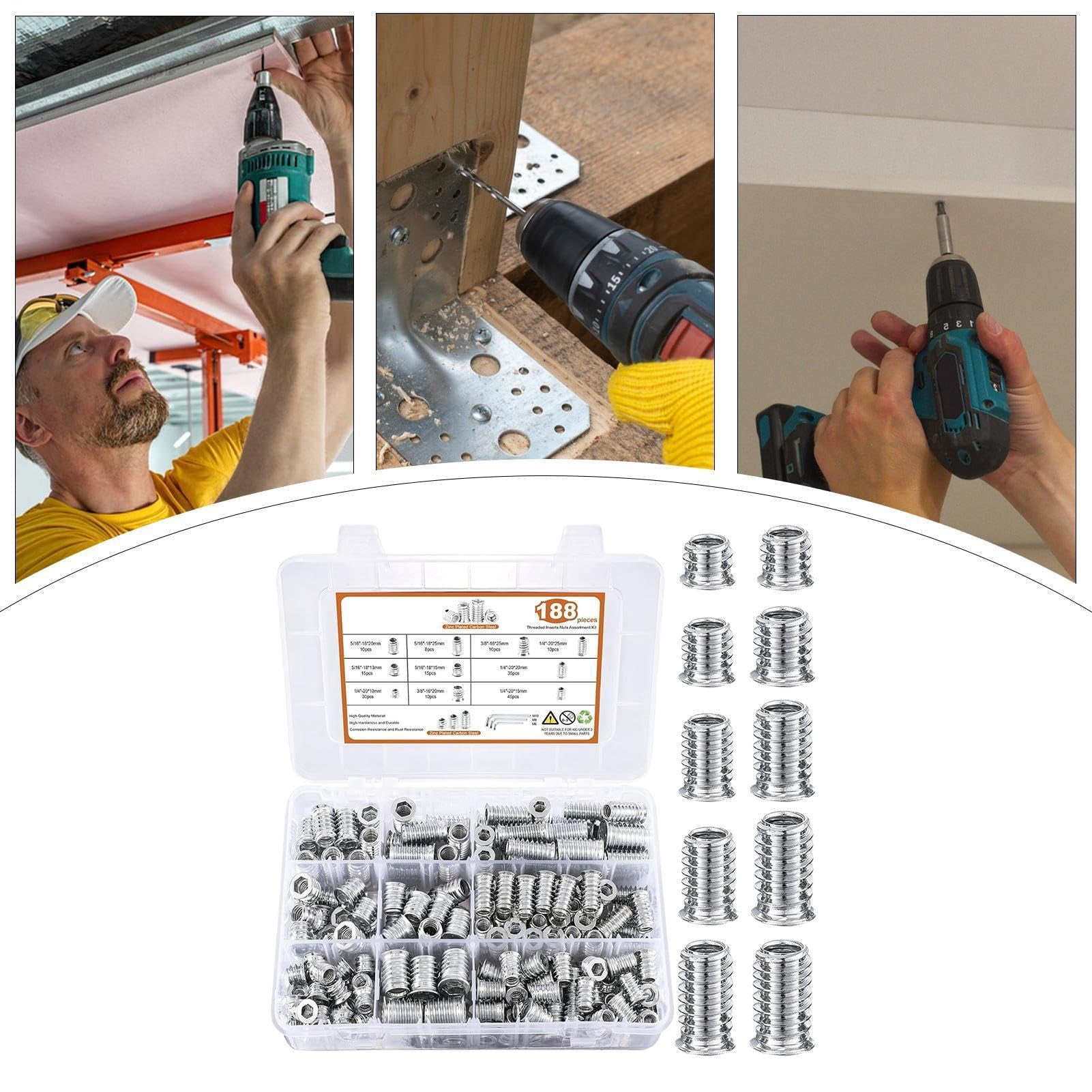Wood Threaded Insert Socket Fastener Set Hex Wrench Spanner for Furniture Woodworking Craft (A)