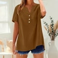 thumbnail image 3 of Womens Shirts Dressy Casual! Comdrip Cotton Linen Shirts for Women Summer Button Down Tops Short Sleeve Casual Blouses Oversized Tshirts 2025 Henley Shirts for Women Coffee L, 3 of 9