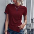thumbnail image 3 of MPWEGNP Hauts à Manches Courtes Unis pour Femmes Été Couleur Unie Décontracté Col Rond T-Shirt Mode Ourlet Asymétrique Coupe Ample Chemise Manches Courtes Rouge 3TG, 3 of 6