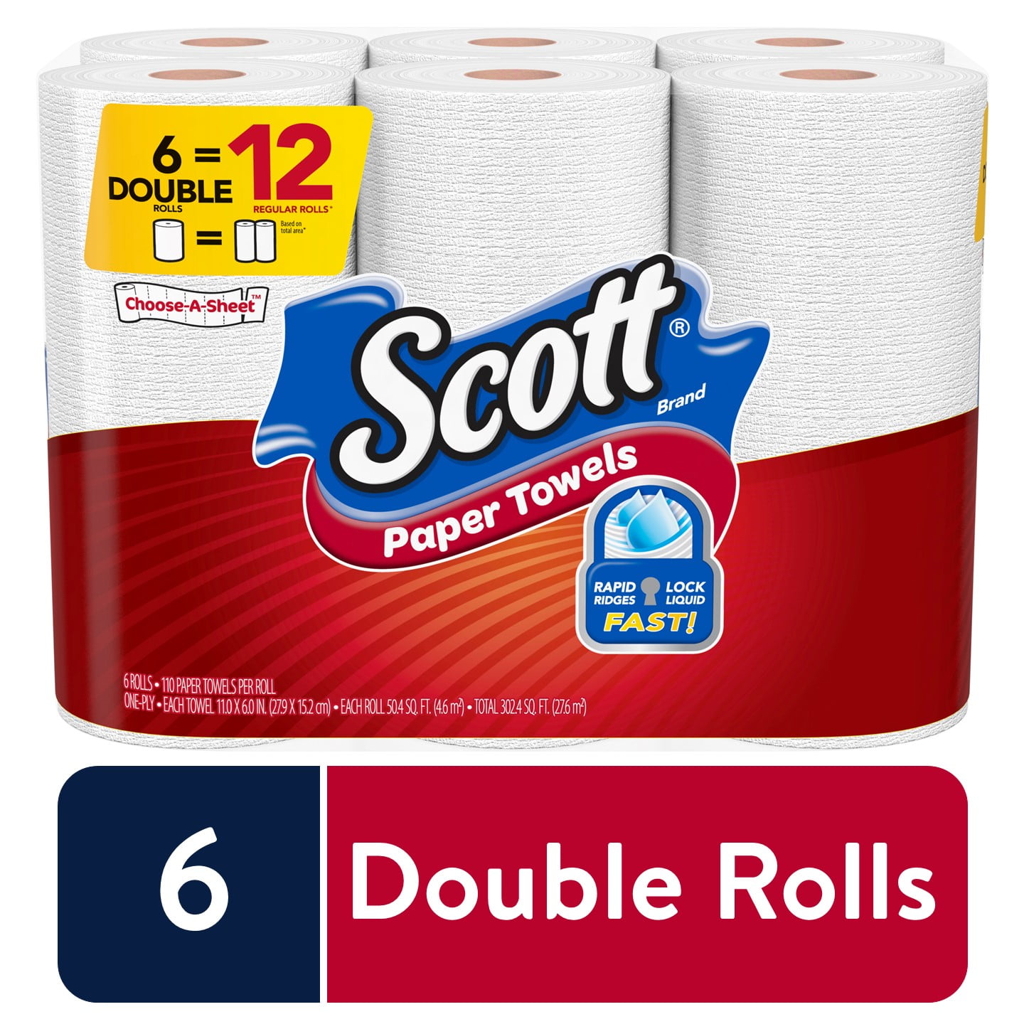 Scott Paper Towels, ChooseASheet, 6 Double Rolls (=12 Regular Rolls