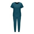 thumbnail image 5 of BiZtdJrK Jogger Scrubs for Woman Button V Neck Short Sleeve Tops and Pants Sets Nursing Uniform Scrubs 2 Piece Set with Pockets Birthday Gift Navy S, 5 of 7