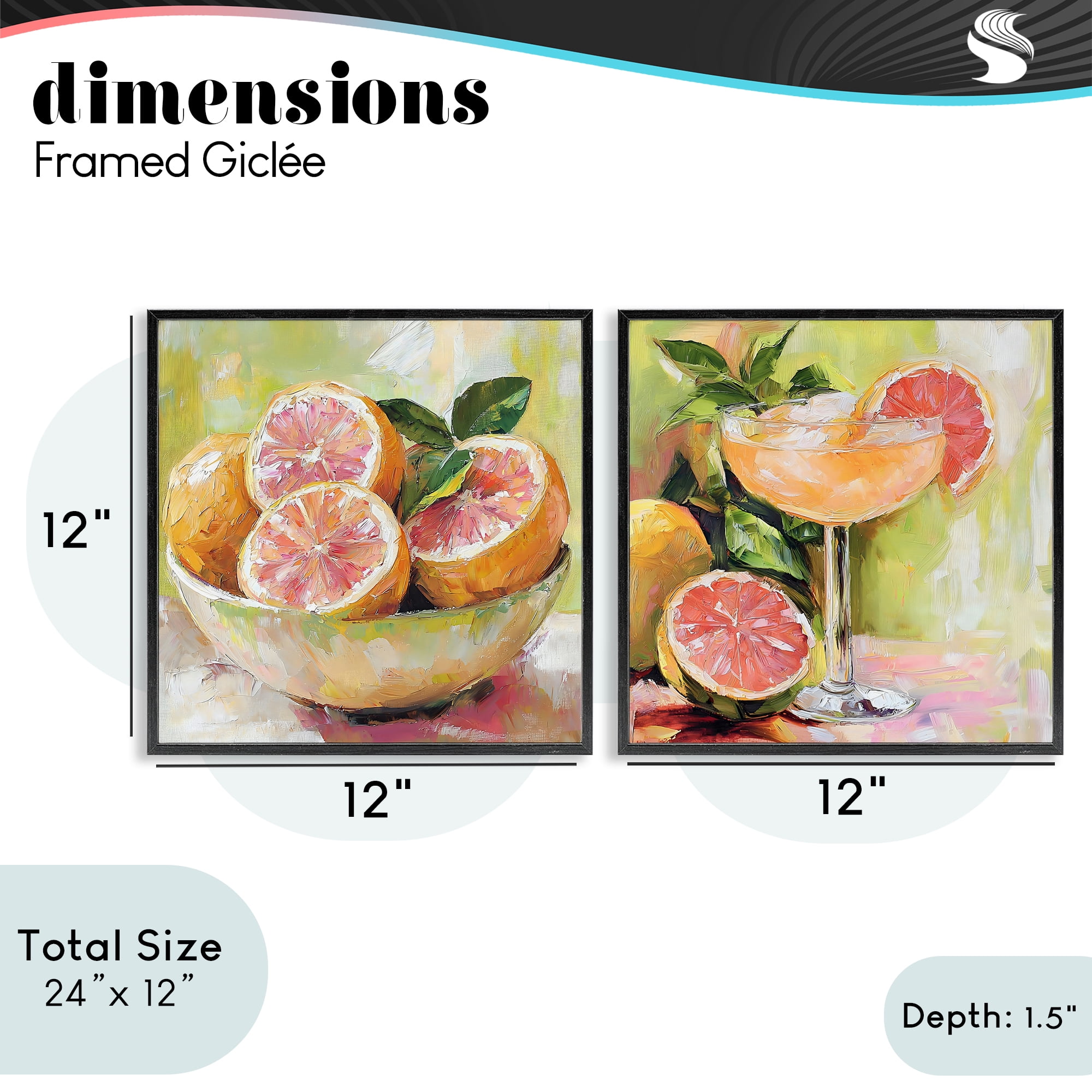 Stupell Industries Grapefruit Bowl & Cocktail 2 Piece Black Framed Giclee Art Set, design by Riley B