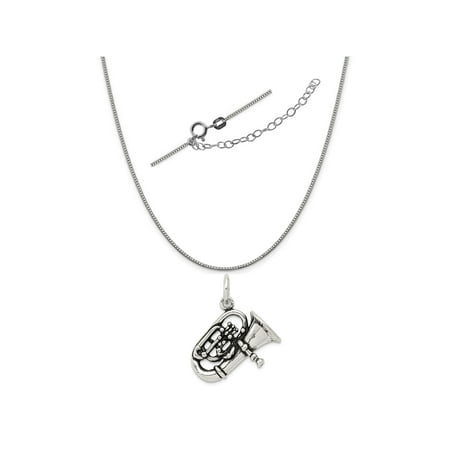 - Sterling Silver Antiqued Alto Horn Charm on a 0.90mm Box Chain Necklace, 18