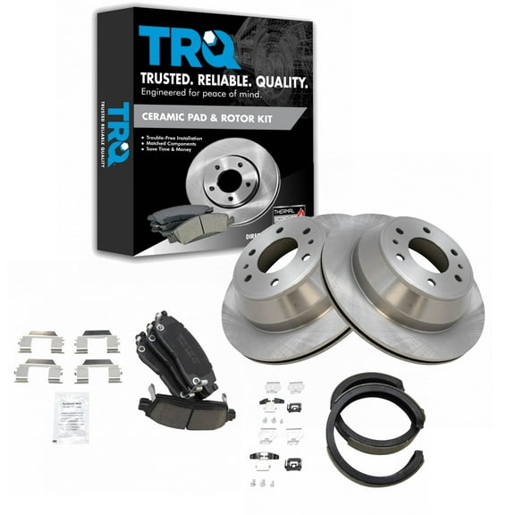 TRQ Rear Premium Posi Brake Pad & Rotor Kit with Parking Shoes Fits Select GM SUV Truck