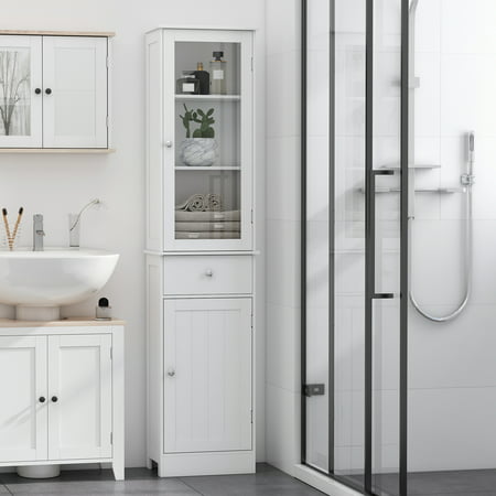 Kleankin Bathroom Storage Cabinet With, Tall Slim Mirrored Cabinet