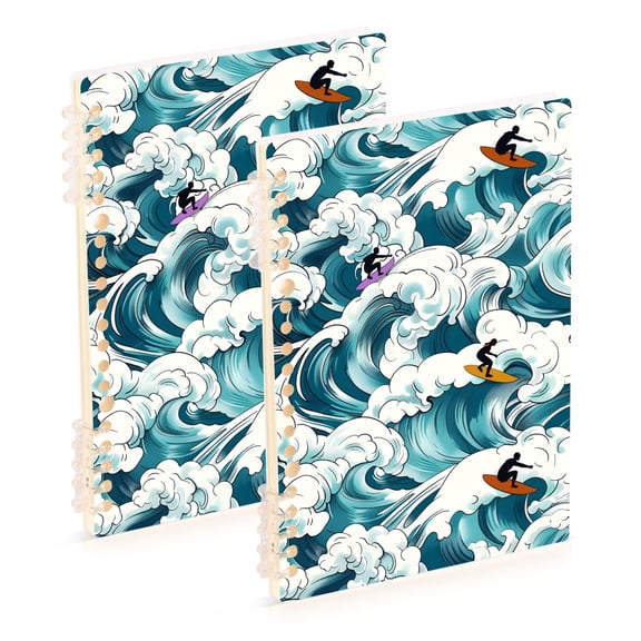 FORMRS 1-Subject Spiral Notebook 8" x 5" College Ruled 60 Refillable Sheet A5 Hard Cover, Green Ocean Waves Pattern
