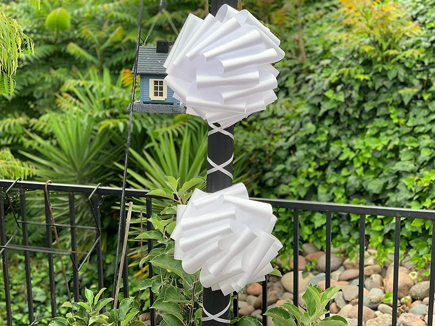 GiftWrap Etc. 8" White Pull Bows Bulk Pack – Set of 100, 4th of July, America 250 Anniversary, Wedding Decor, Reception, Event Decoration, Birthday, Big Bows for Trees, Fences, School Graduation