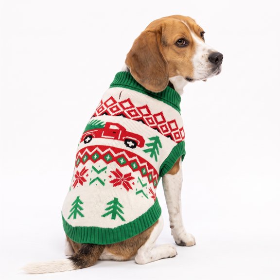 Vibrant Life Holiday Christmas Tree Truck Sweater for Dogs, Multicolor, M