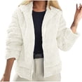 thumbnail image 2 of AXXD Womens Tops Trendy White Basic Summer 2024 Thermal Winter Warm Plush Solid Long Sleeve Tops Hooded Coats With Pocket, 2 of 6