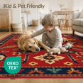 thumbnail image 4 of ODIKA 6'x9' Red Vibrant Geometric Symmetry Design Washable Area Rug Intricate Tribal Motifs with Bold Border Detailing for Queen Size Bedroom, Under Bed, Master Suite, Easy Care, Non-Shedding, 4 of 7