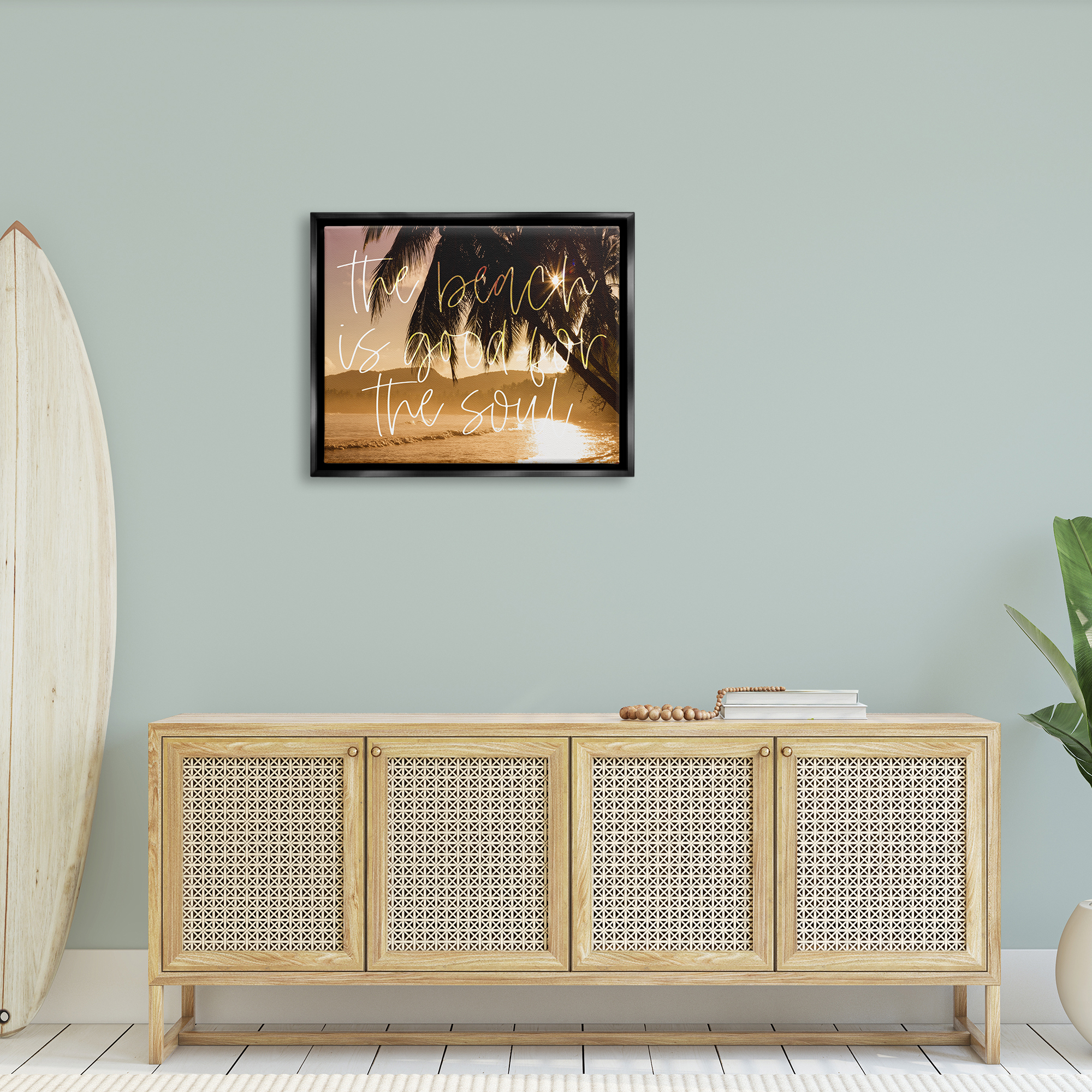 Stupell Beach Good For The Soul Tropical Sands Landscape Painting Black Floater Framed Art Print Wall Art