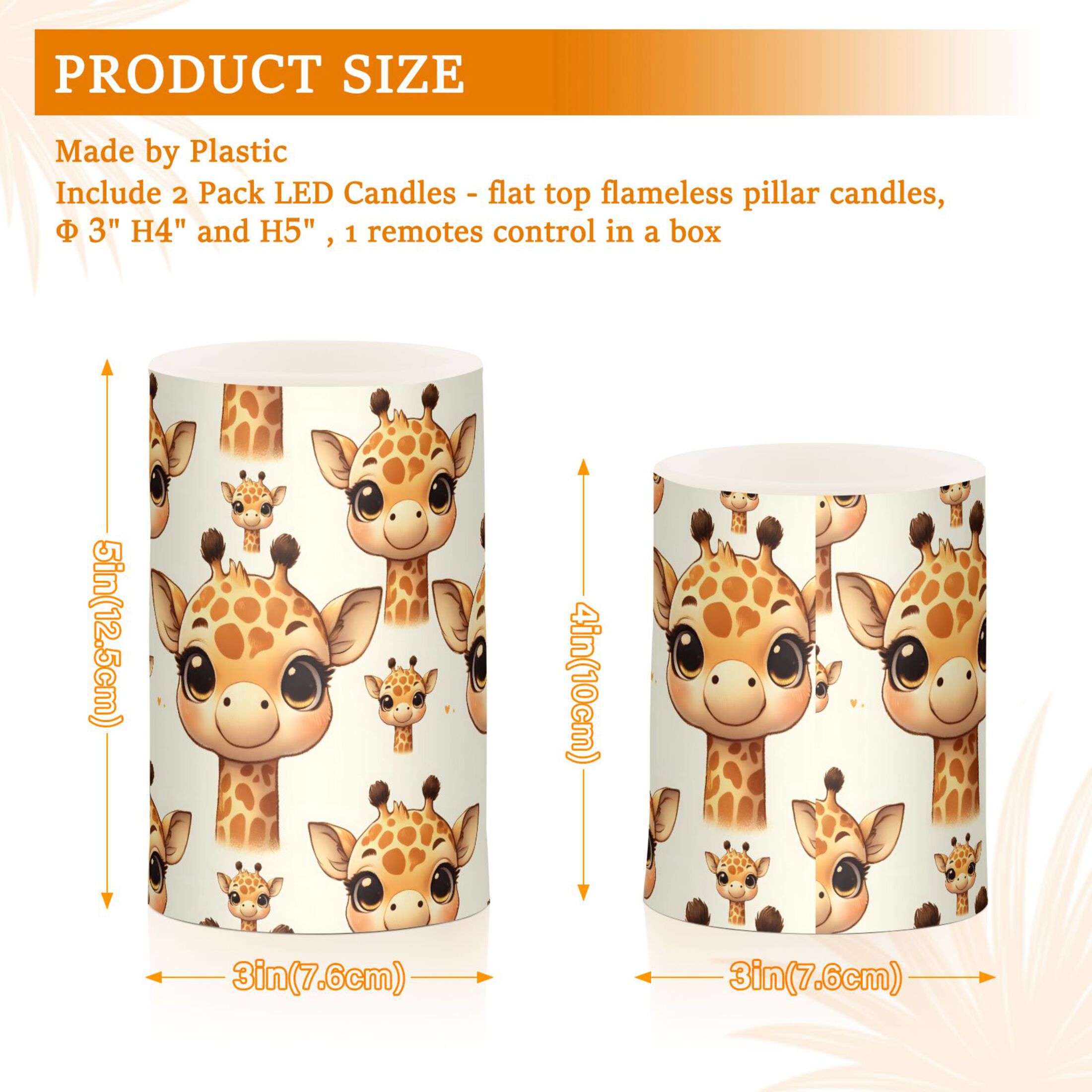Cute Baby Giraffe Head Flickering Flameless LED Candles set of 2 Battery Operated 18-Key Remotes Timer Halloween Fall Decor D3''xH4''5''