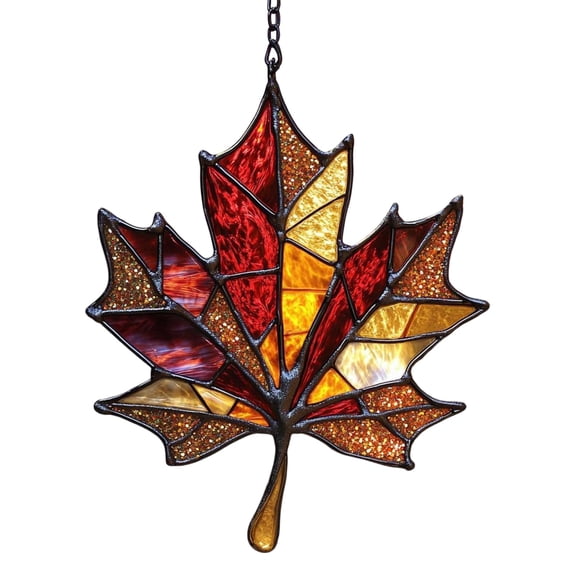 Fall Decorations for Home, Stained Glass Style Acrylic Maple Leaf Hanging Ornament, Fall Window Suncatcher, Harvest & Halloween Seasonal Porch Balcony Wall Decor