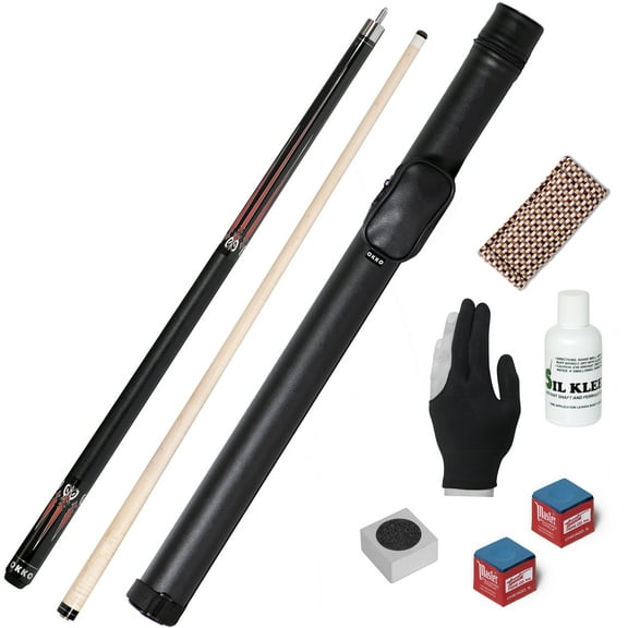 OKKO B-4 Pool Billiard Cue Stick 58”, 13 mm Tip, w/Canadian Maple Shaft (21 oz)   OKKO Hard Round Case & Accessories