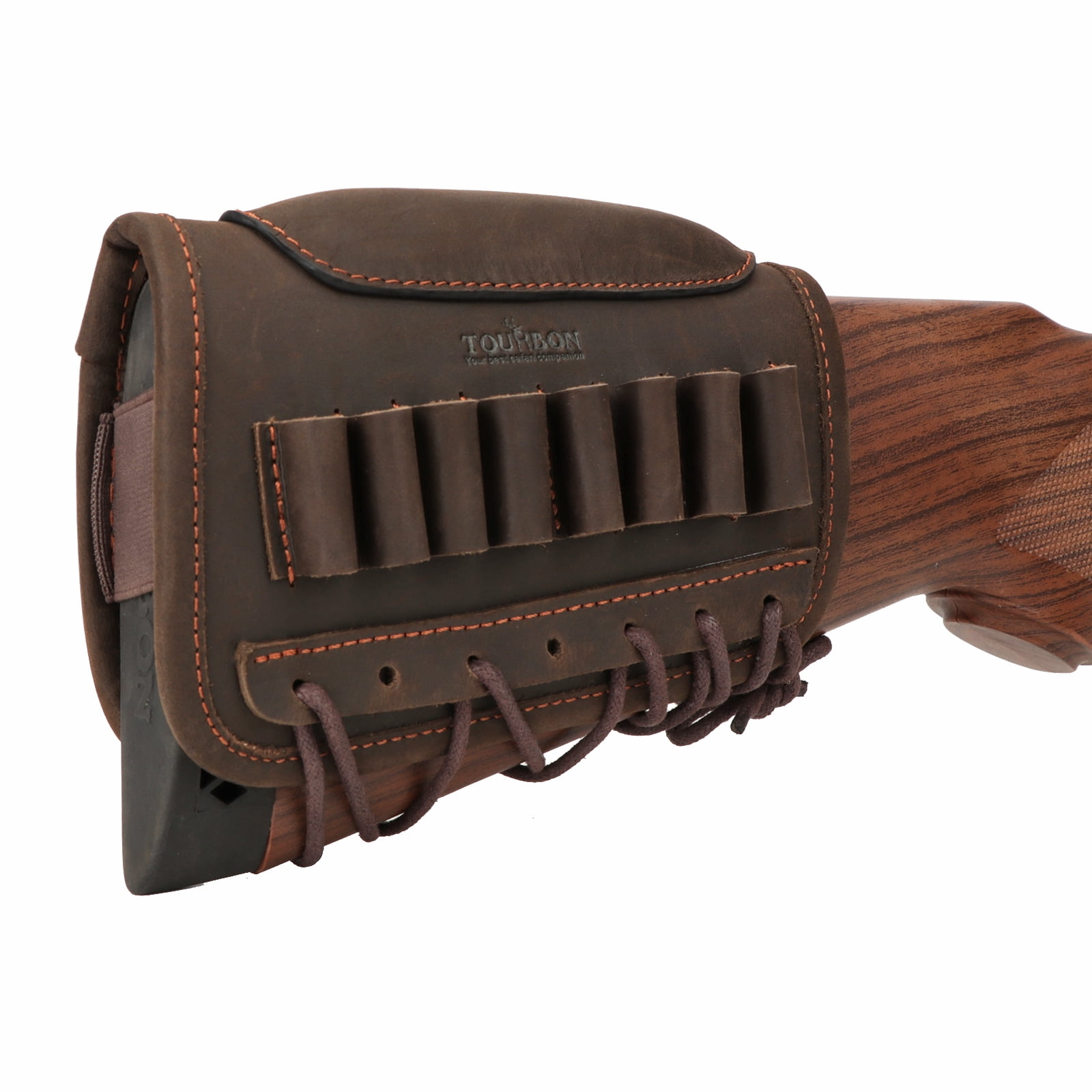 TOURBON Leather Recoil Pad Cheek Rest Cover with Loops Dark Brown