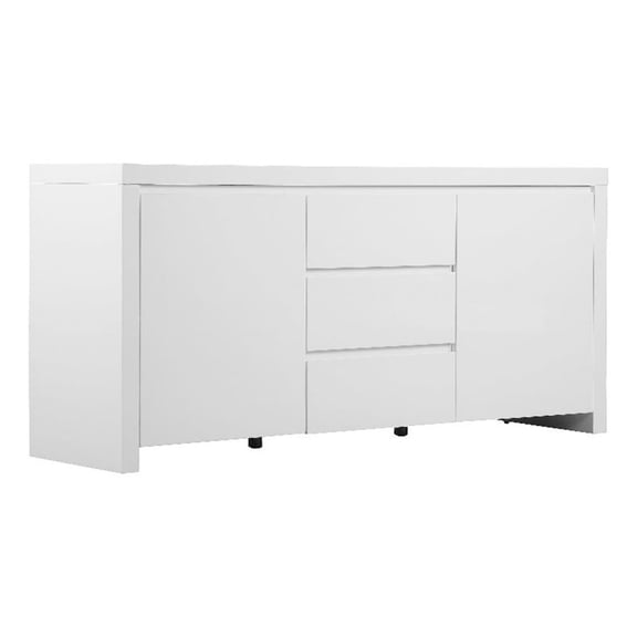 Benjara Ross 63" Buffet Console Cabinet- 2 Doors and 3 Drawers- White Wood