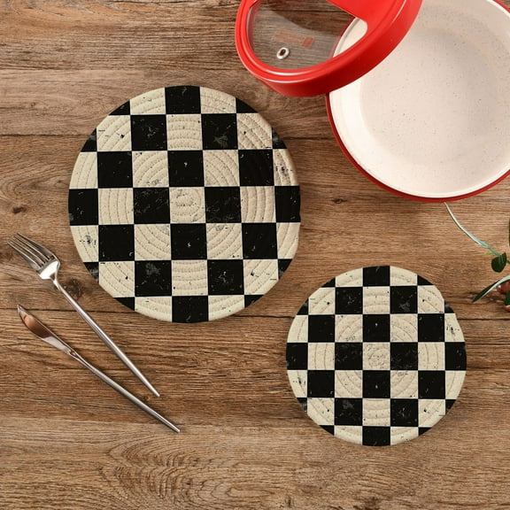 Checkerboard Pattern Trivet Mats Set Cotton Woven Non-Slip Pot Holders Heat Resistant for Hot Pots Pans Dishes Pats