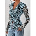 thumbnail image 3 of PRETTYGARDEN Women Button Down Floral Shirts Fall Trendy Long Sleeve V Neck Ruched Fitted Mesh Blouse Tops Date Outfits, 3 of 11