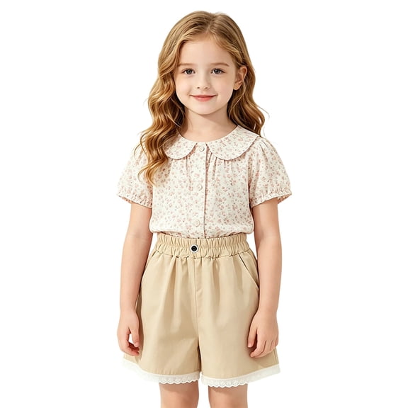 BOOMNY Girl's Baggy Shorts Wide Leg Shorts for Kids Trendy Elastic Waist Solid Cozy Summer Shorts With Pocket