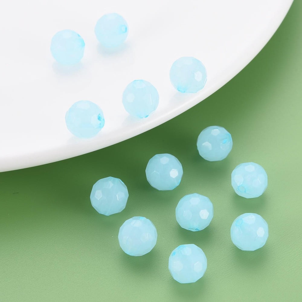 Imitation Jelly Acrylic Beads Faceted Round Light Sky Blue 10x9.5mm Hole: 1.8mm about 890pcs/500g