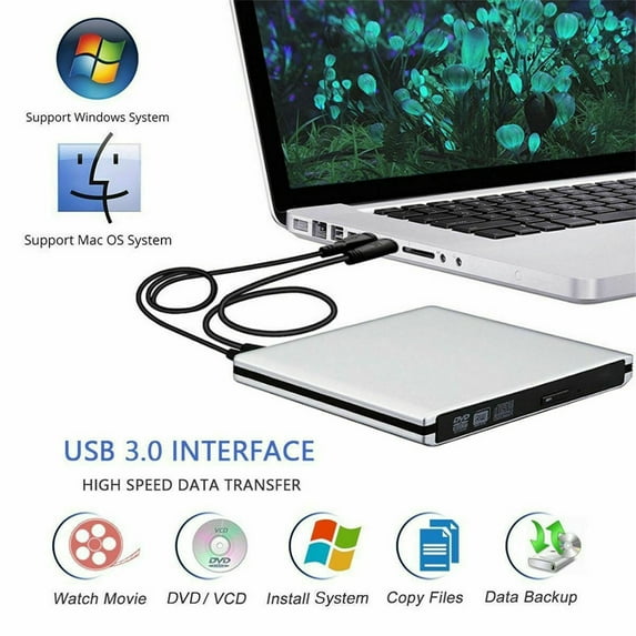 KKSQ USB 3.0 External DVD Drive,Ultra Slim External CD/DVD-High Speed Data Transfer for Macbook Pro Laptop/Desktops