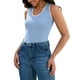 thumbnail image 4 of ATHLECHIC Camisetas de punto acanalado para mujer, con bloque de color, ajustadas, de cuello redondo, chalecos de verano casuales, S, azul claro y blanco, 4 of 5