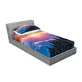 thumbnail image 2 of Ambesonne Forest Fitted Sheet & Pillow Sham Set, Sunset in Mountains, Twinxl, Orange Blue, 2 of 2
