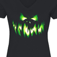 thumbnail image 4 of Inktastic Viciously Grinning Pumpkin Face in Lime Green Glow Women's V-Neck T-Shirt, 4 of 5