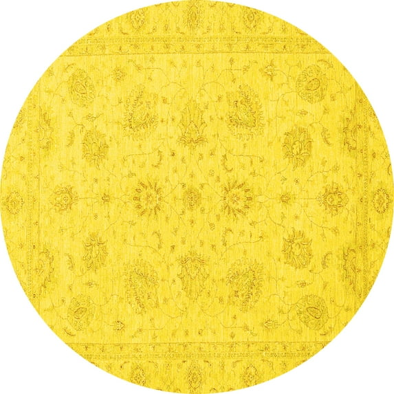 Ahgly Company Indoor Round Oriental Yellow Traditional Area Rugs, 8' Round