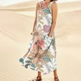 thumbnail image 2 of Dndkilg Womens Flowy Dress Sleeveless Floral Maxi Dress for Women Plus Size Boho Tank Long Evening Dresses for Women Cotton Linen Women Sundresses with Pockets Beige XL, 2 of 7