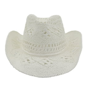 esafio Straw Cowboy Hat Band Shapeable Brim Beach Cowgirl,White