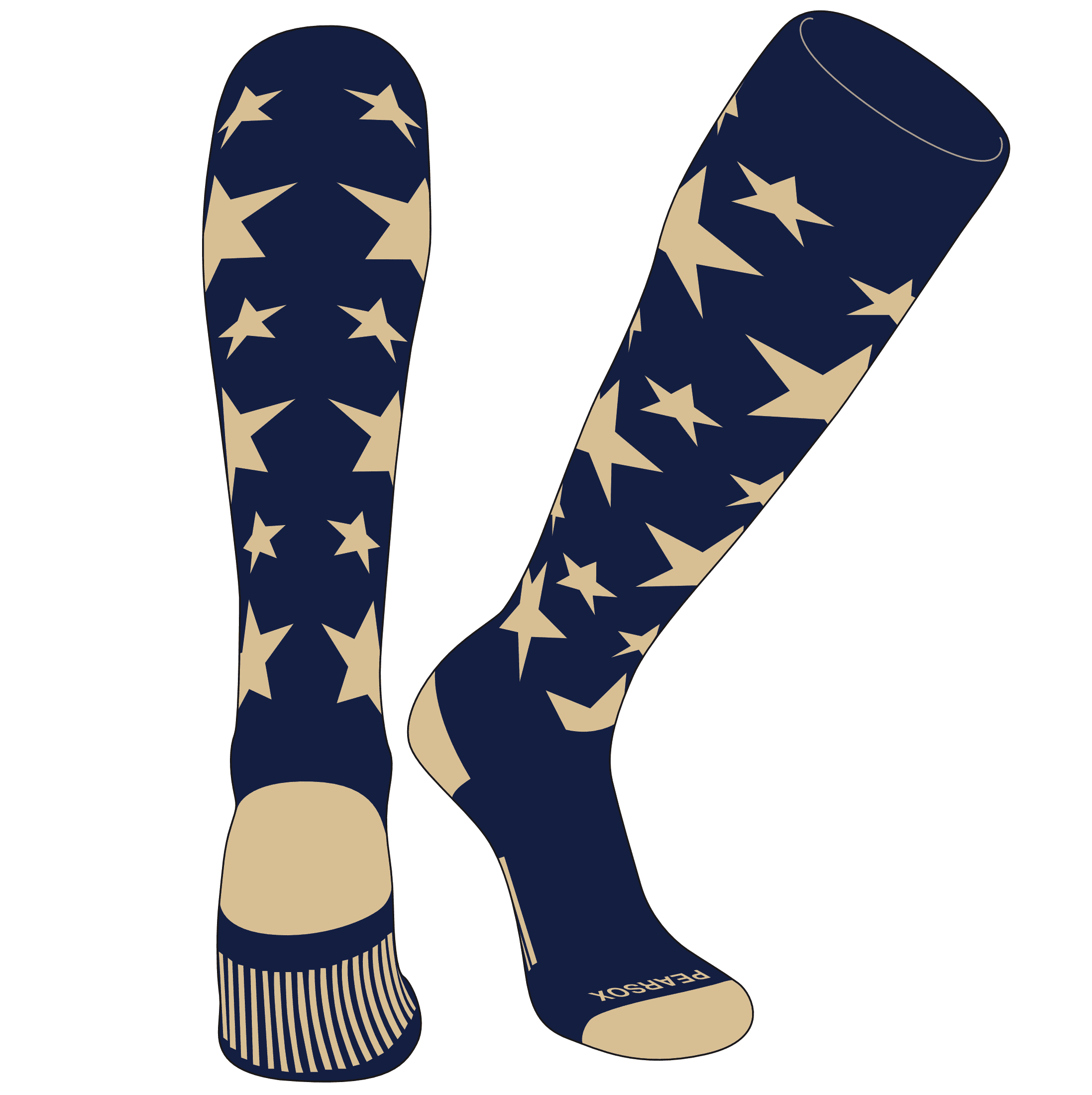 Pear Sox Elite Stars Knee High Sports Socks Navy, Tan